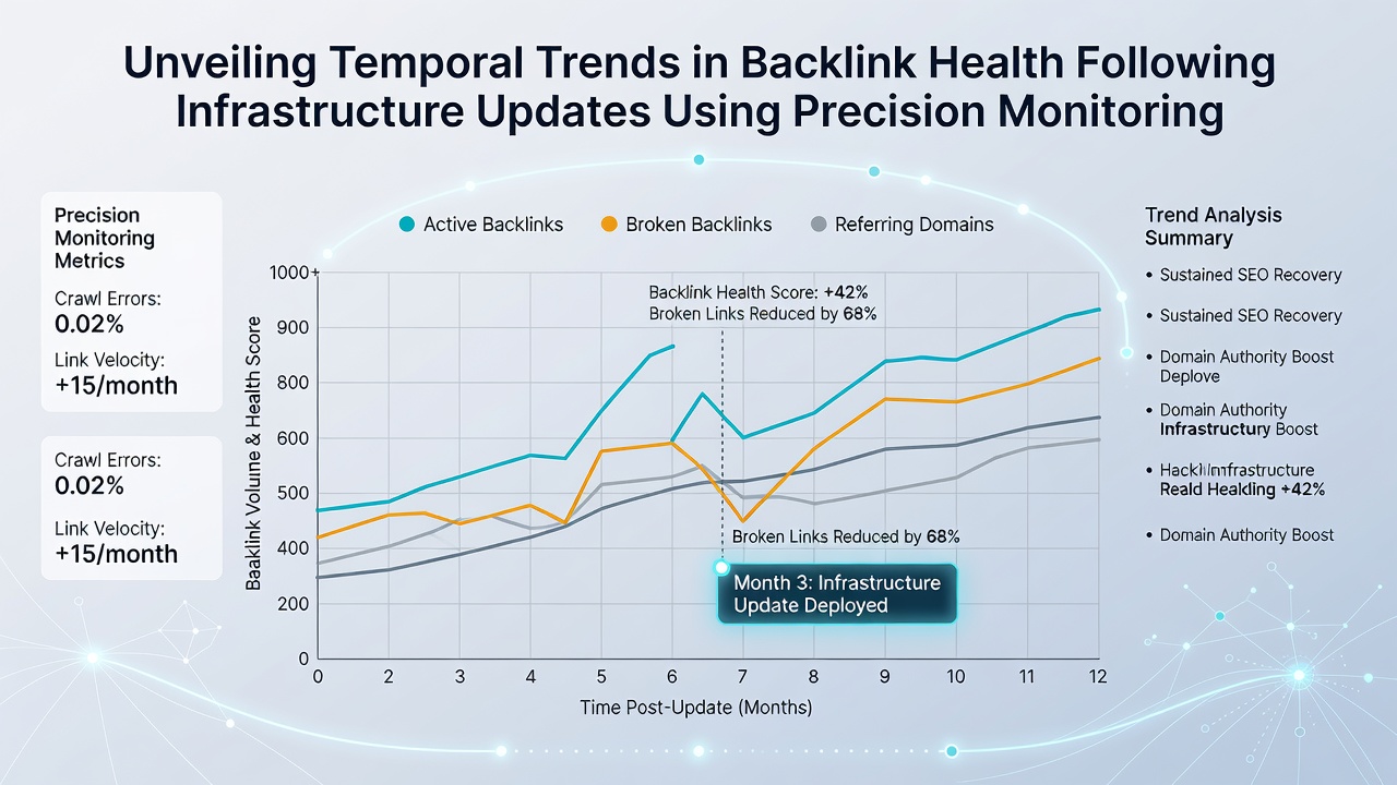 Screenshot of a monitoring interface tracking daily backlink acquisition and loss rates during infrastructure rollout phases